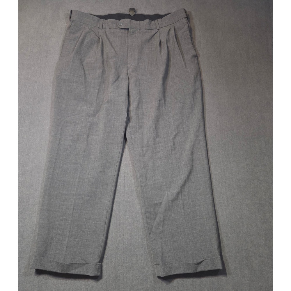 Stafford Dress Pants Mens 40x29 Grey Classic Fit Pleated Cuffed Wool Blend